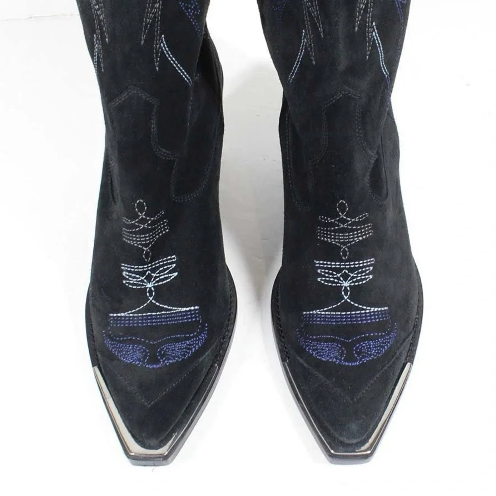 Zadig & Voltaire Women’s Cara Black Suede Over the Knee Cowboy Boots Size 9